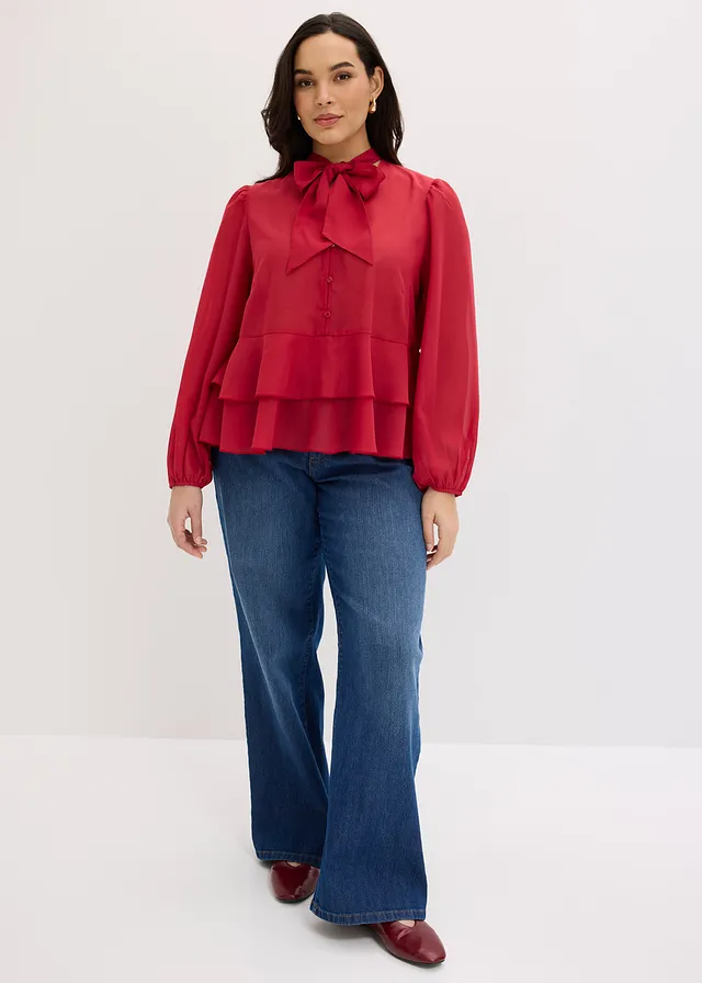 Blouse à lavallière, Couleur: rouge cerise