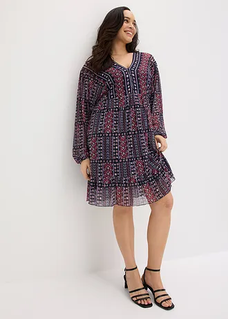Robe-tunique en mesh doux, Couleur: bleu foncé-bordeaux imprimé