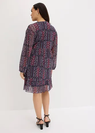 Robe-tunique en mesh doux, Couleur: bleu foncé-bordeaux imprimé
