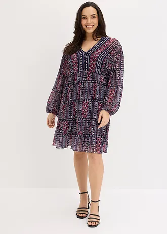 Robe-tunique en mesh doux, Couleur: bleu foncé-bordeaux imprimé