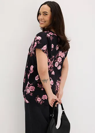 Tuniek van viscose, Kleur: zwart-lichtroze gebloemd