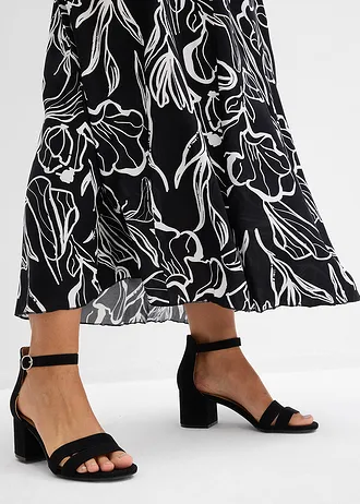 Jupe longue à effet froissé • noir-écru floral • Boutique bonprix