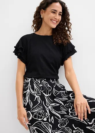 Jupe longue à effet froissé • noir-écru floral • Boutique bonprix