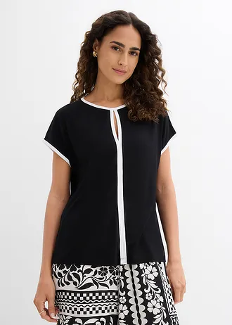 T-shirt avec passepoil • noir-écru • Boutique bonprix