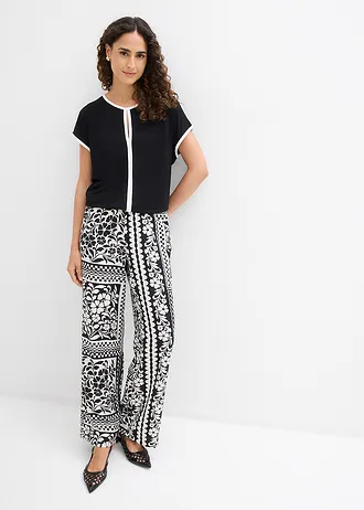 Shirt met paspels, Kleur: zwart/wolwit