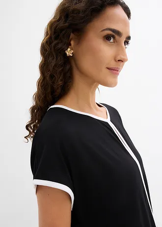 Bluză cu piping în contrast • negru/ecru • magazin bonprix