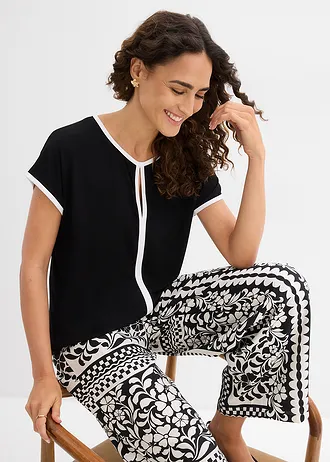 Shirt met paspels • zwart/wolwit • bonprix online shop