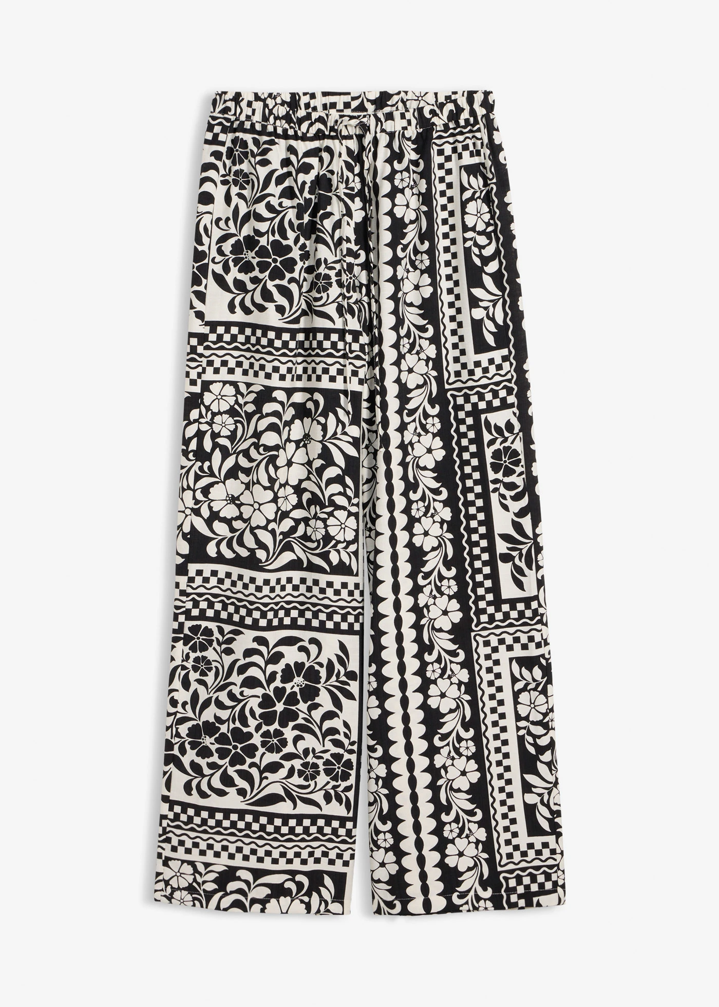 Broek van een soepele viscosemix • zwart-wolwit gedessineerd • bonprix online shop