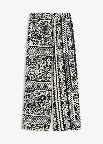 Pantalon fluide à taille élastiquée • noir-écru imprimé • Boutique bonprix