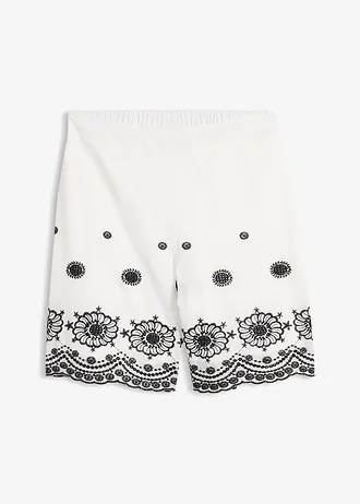 Twillshort met broderie anglaise, Kleur: wolwit-zwart