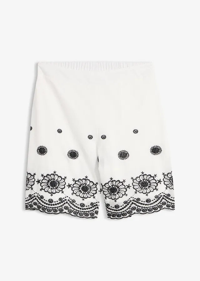 Pantaloni scurți din twill, cu dantelă perforată