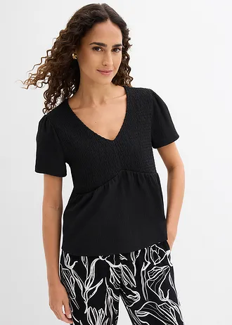 Shirt van gestructureerde crêpe, Kleur: zwart