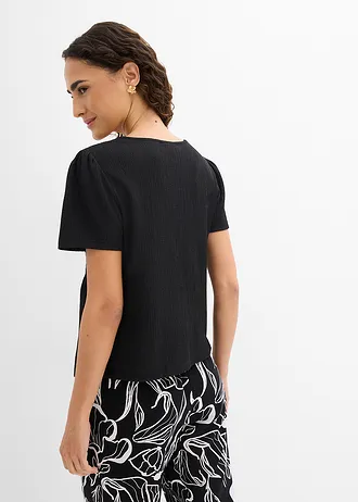 Shirt van gestructureerde crêpe, Kleur: zwart