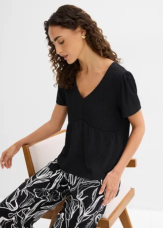 Bluză tricot din crep structurat • negru • magazin bonprix