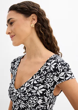 T-shirt en viscose extensible • noir-écru graphique • Boutique bonprix