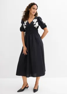 Robe midi brodée • noir-blanc floral • Boutique bonprix