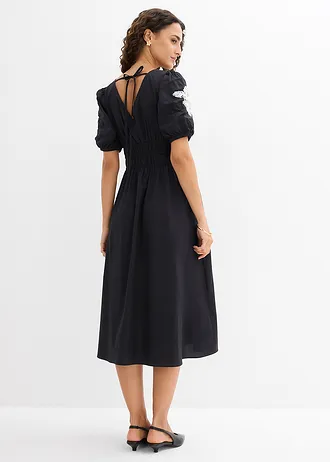 Rochie midi cu broderie, culoare: negru-alb înflorat