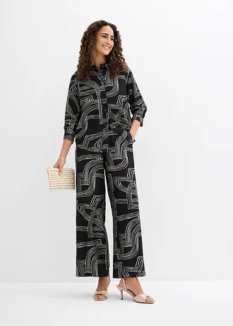 Chemisier en viscose majoritaire, Couleur: blanc nacré-noir graphique