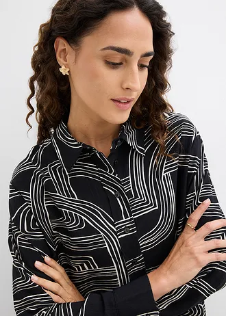 Bluză din material cu viscoză • alb perlat-negru cu imprimeu grafic • magazin bonprix