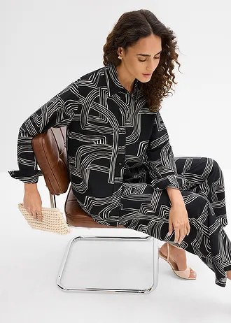 Bluză din material cu viscoză • alb perlat-negru cu imprimeu grafic • magazin bonprix