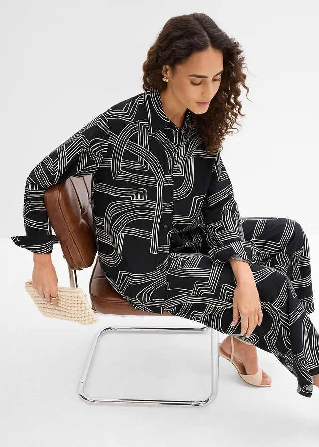Chemisier en viscose majoritaire • blanc nacré-noir graphique • product-page.page-title-suffix