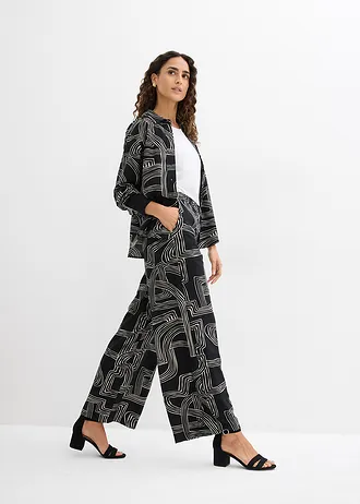 Marlene Dietrich broek in een viscosemix, Kleur: parelwit-zwart grafische print