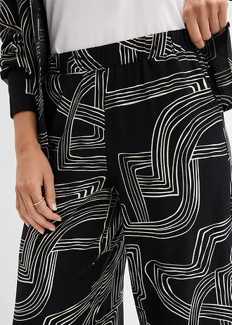 Pantaloni marlene din material cu viscoză • alb perlat-negru cu imprimeu grafic • magazin bonprix