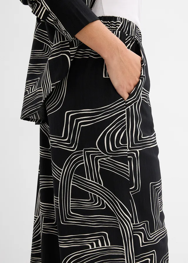 Marlene Dietrich broek in een viscosemix • parelwit-zwart grafische print • product-page.page-title-suffix