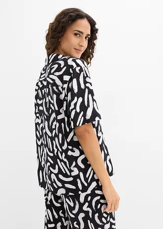 Chemisier en viscose fluide • noir-blanc graphique • Boutique bonprix