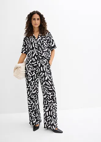 Overhemdblouse van soepele viscose • zwart-wit grafische print • bonprix online shop