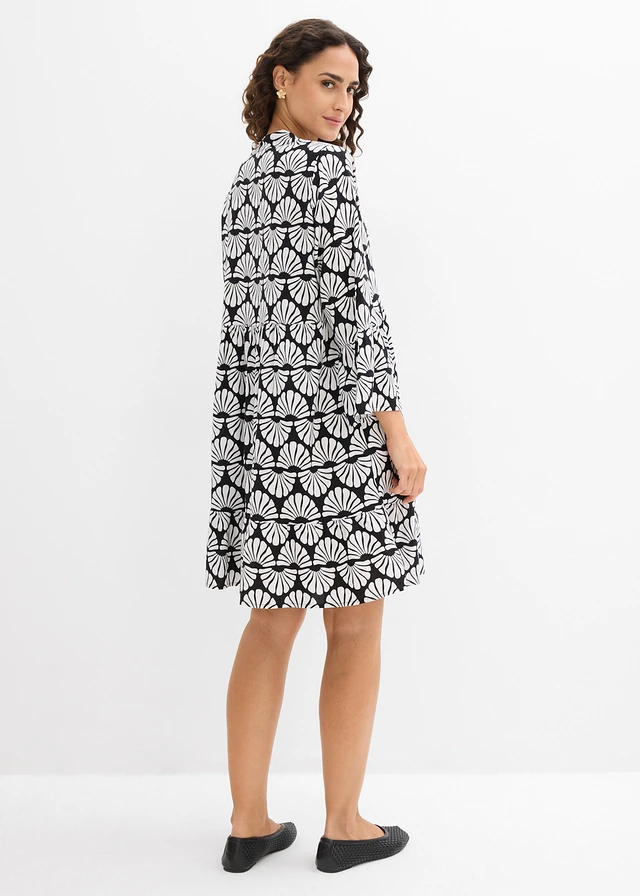 Tuniekjurk van soepele viscose • wolwit-zwart grafische print • product-page.page-title-suffix