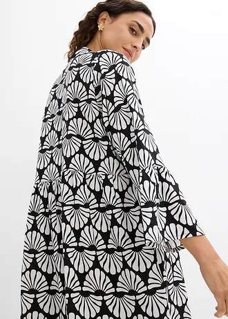 Rochie tip tunică din viscoză fluidă • ecru-negru grafic • magazin bonprix