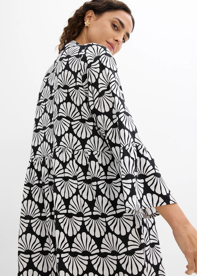 Tuniekjurk van soepele viscose • wolwit-zwart grafische print • product-page.page-title-suffix