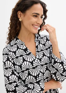 Robe-tunique en viscose fluide • écru/noir graphique • Boutique bonprix