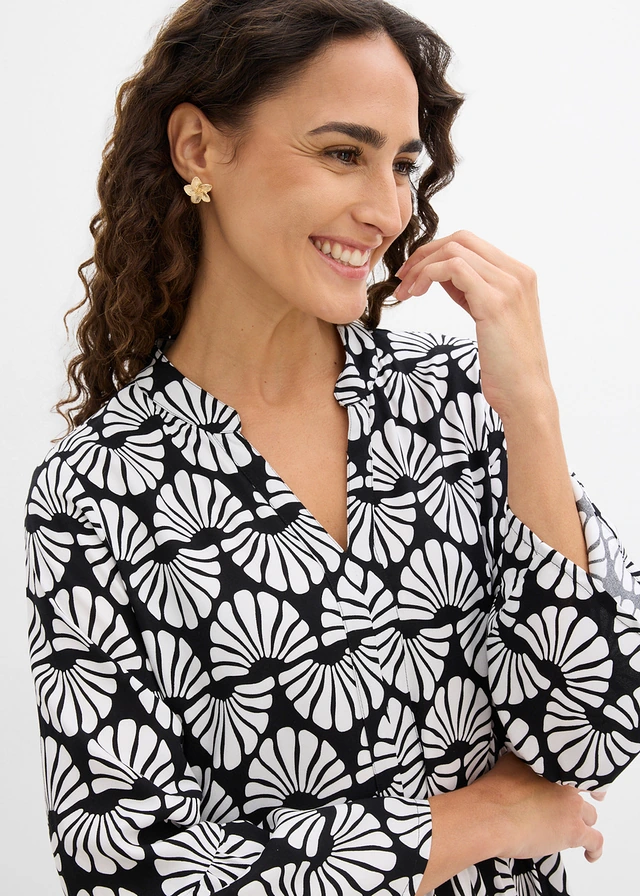 Tuniekjurk van soepele viscose • wolwit-zwart grafische print • product-page.page-title-suffix