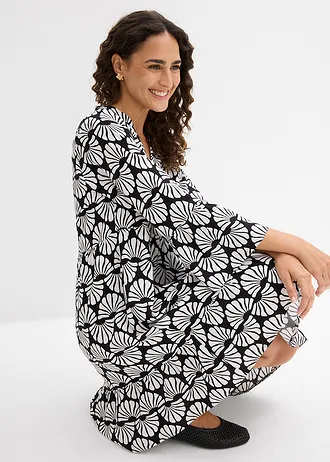Tuniekjurk van soepele viscose • wolwit-zwart grafische print • bonprix online shop