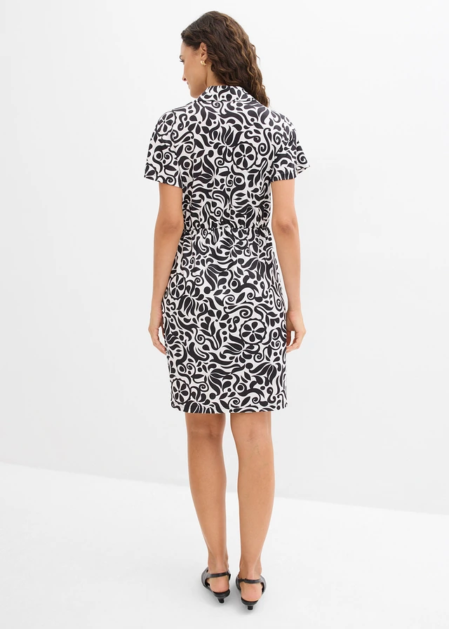 Mini jurk met een diep decolleté • parelwit-zwart gebloemd • product-page.page-title-suffix