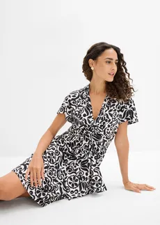 Mini jurk met een diep decolleté • parelwit-zwart gebloemd • bonprix online shop