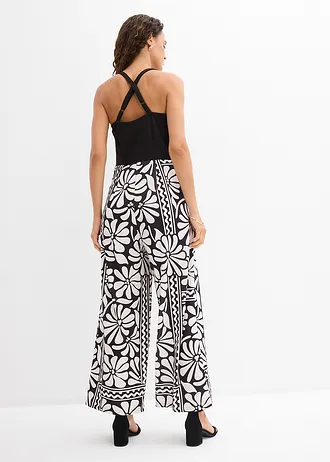 Jersey jumpsuit, Kleur: zwart met print