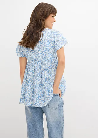 2-in-1 zwangerschaps- en borstvoedingsblouse van soepele viscose, Kleur: wit-poederblauw gebloemd