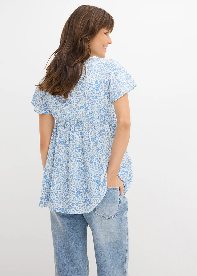 2-in-1 zwangerschaps- en borstvoedingsblouse van soepele viscose, Kleur: wit-poederblauw gebloemd