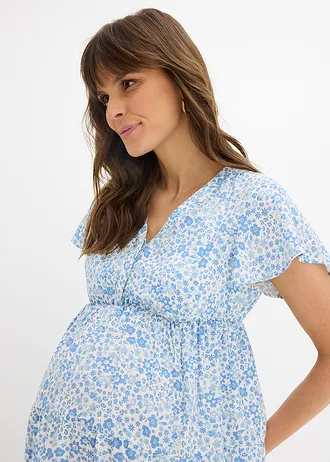 2-in-1 zwangerschaps- en borstvoedingsblouse van soepele viscose • wit-poederblauw gebloemd • bonprix online shop