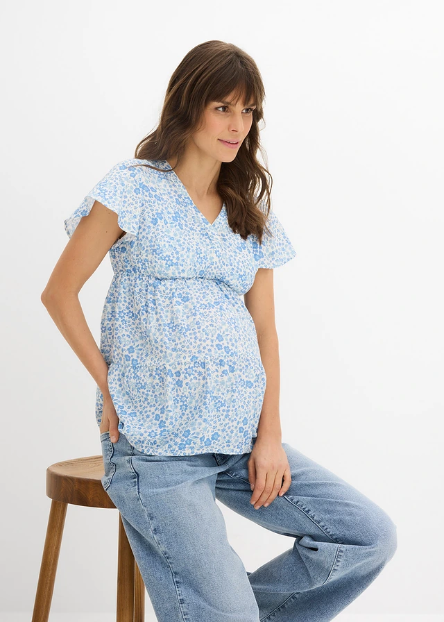 Blouse de grossesse et d’allaitement en viscose fluide • blanc-bleu poudré floral • product-page.page-title-suffix