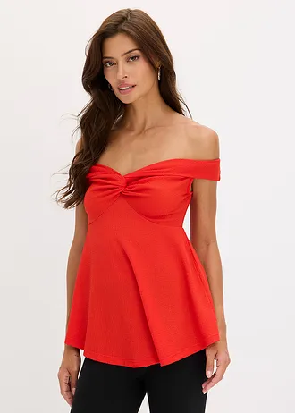 Haut épaules dénudées en crêpe texturé • fraise • Boutique bonprix