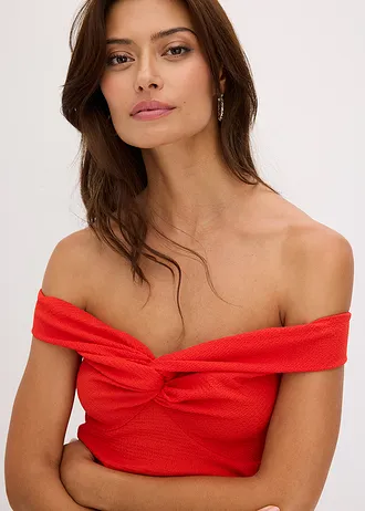 Haut épaules dénudées en crêpe texturé • fraise • Boutique bonprix