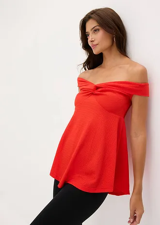 Cold shoulder shirt van gestructureerde stof • aardbeirood • bonprix online shop