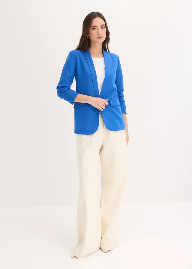Blazer à manches froncées, Couleur: bleu arctique