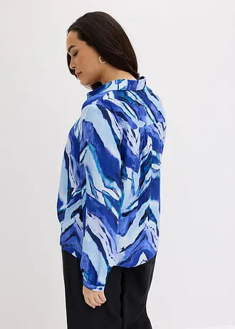 Gedessineerde blouse, Kleur: lichtblauw/edelsteenblauw/zwart gedessineerd