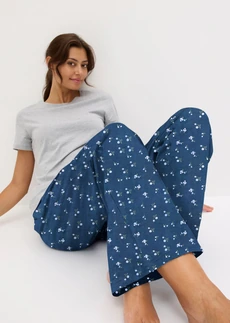 Pyjama avec T-shirt manches courtes slim • gris clair chiné-indigo floral • Boutique bonprix