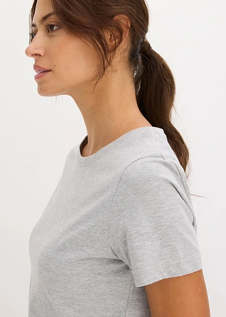 Pyjama met nauwsluitend shirt met korte mouwen • lichtgrijs gemêleerd-indigo gebloemd • bonprix online shop